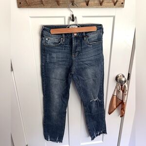 Dear John Distressed High Rise Straight Leg Jeans - Dark Wash